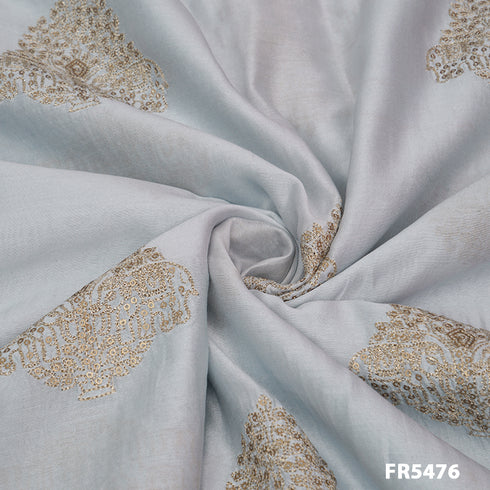 Embroidered Sequins on Pure Silk Chanderi Fabric-FR5476